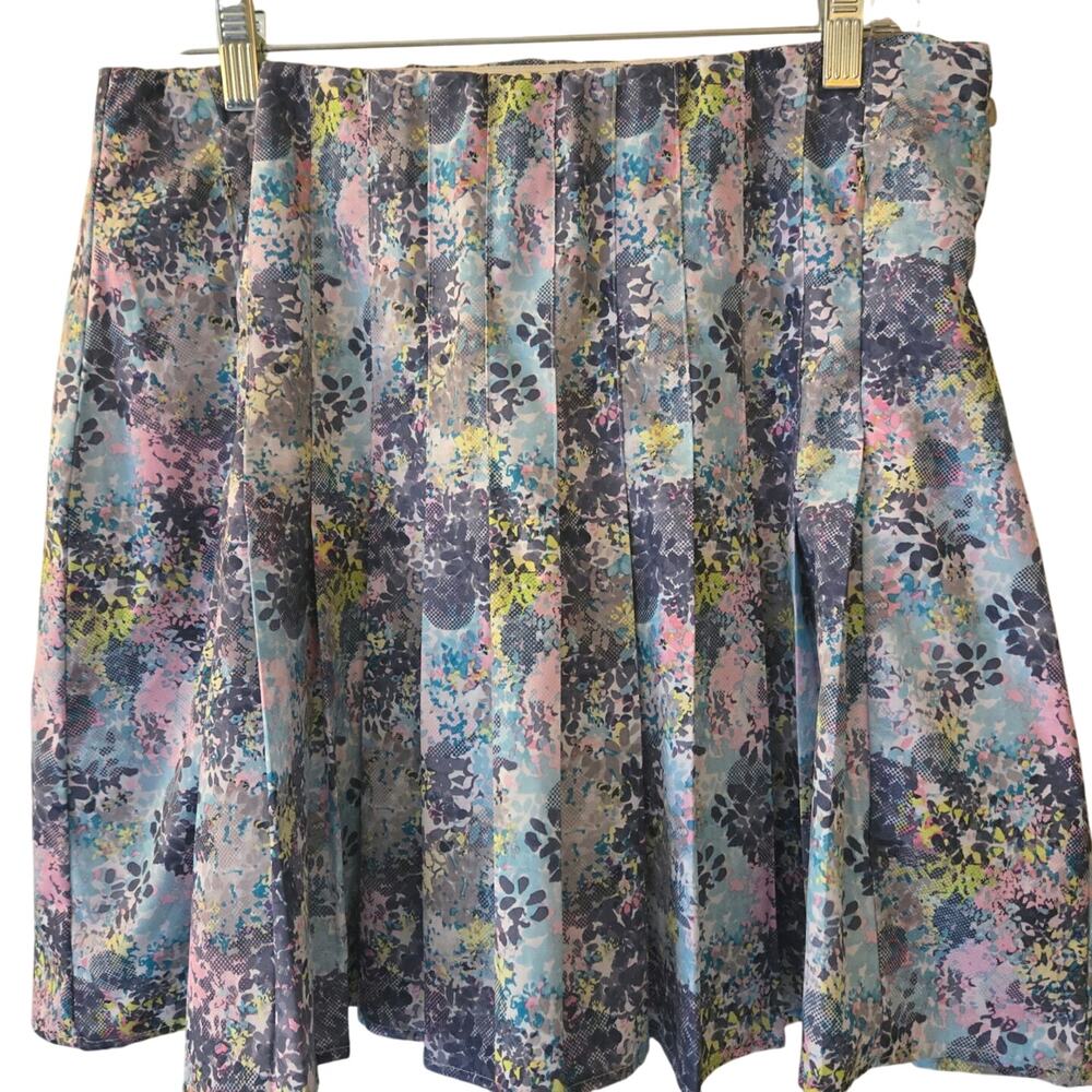 Tee Time‎ Pastel Floral Pleated Golf Skort Elastic Waist Side Zip Size Large